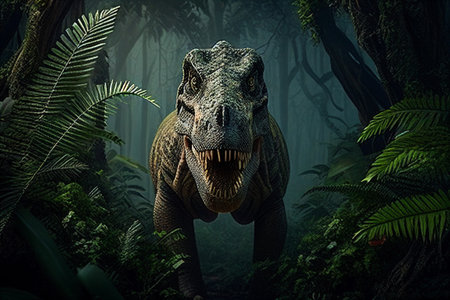 Roaring tyrannosaurus. Mesozoic era carnivorous dinosaur. illustrationの素材