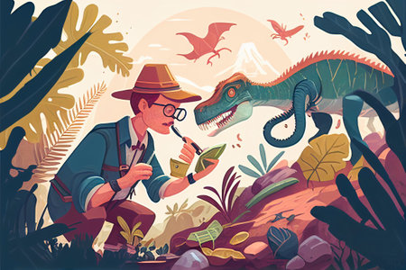 Roaring tyrannosaurus. Mesozoic era carnivorous dinosaur. illustrationの素材