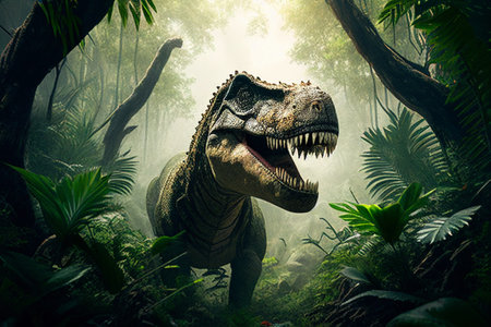 Roaring tyrannosaurus. Mesozoic era carnivorous dinosaur. illustrationの素材