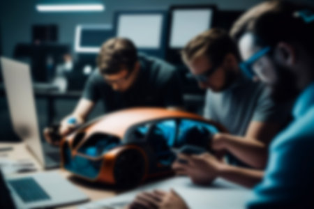 Electric Car Research and Development Manufacturing Engineer R and D team production ev car Motor and lithium battery.の素材