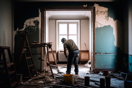 Modern Apartment Living Room Interior Repair Illustration Generative AIの素材