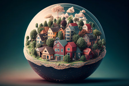 Earth with modern buildings and skyscrapers above it. Environment concept.の素材