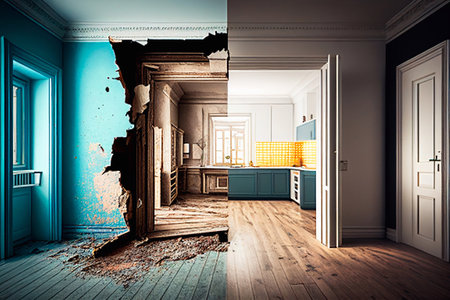 Modern Apartment Living Room Interior Repair Illustration Generative AIの素材