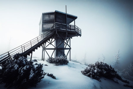 observation tower in the mountains snowの素材
