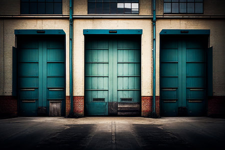 three tall doors, metal blind for office or store facadeの素材