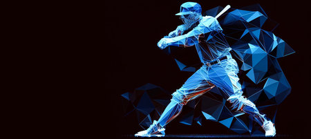 Abstract silhouette of a baseball player on blue background. Baseball player batter hits the ball. illustrationの素材