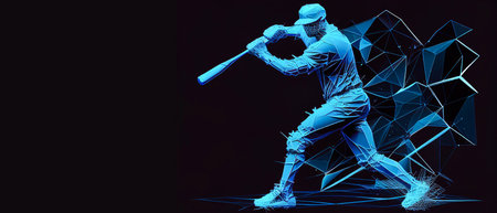 Abstract silhouette of a baseball player on blue background. Baseball player batter hits the ball. illustrationの素材