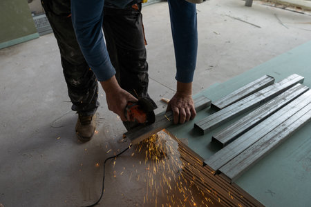 Construction worker installation ceiling workの写真素材