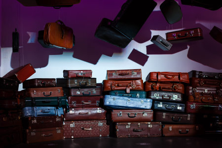 The concept of travel and tourism. Lots of small suitcasesの写真素材