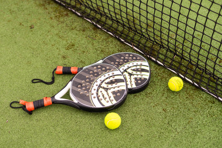 Paddle tennis objects and court.