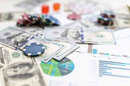 business, finance, playing cards and american dollars, bank form. Gambling conceptの写真素材