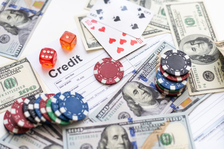 business, finance, playing cards and american dollars, bank form. Gambling conceptの写真素材