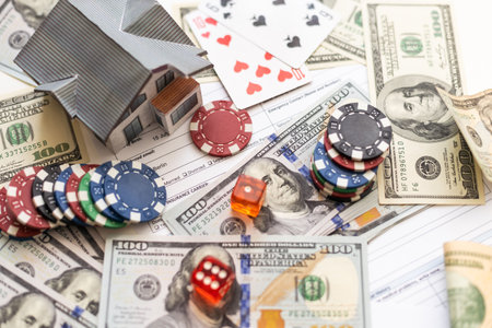 playing cards and american dollars, bank form. Gambling conceptの写真素材