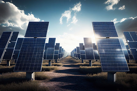 solar battery. solar energy solar power plant green energy concept illustrationの素材