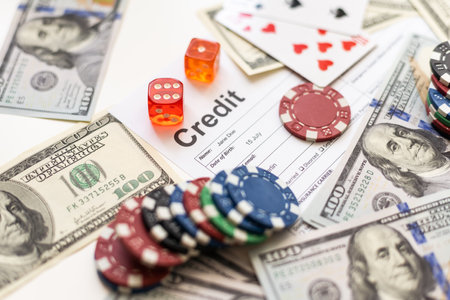 playing cards and american dollars, bank form. Gambling conceptの写真素材
