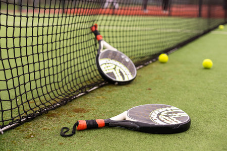 Paddle tennis racket and ballの写真素材