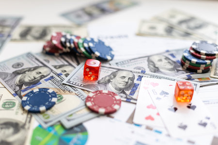 playing cards and american dollars, bank form. Gambling conceptの写真素材