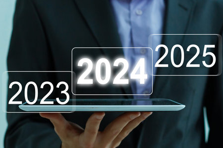 New year number 2023, 2024, 2025 on stepping