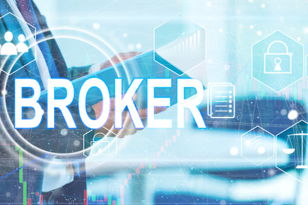 Broker button on virtual screenの写真素材