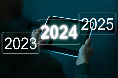 New year number 2023, 2024, 2025 on steppingの写真素材