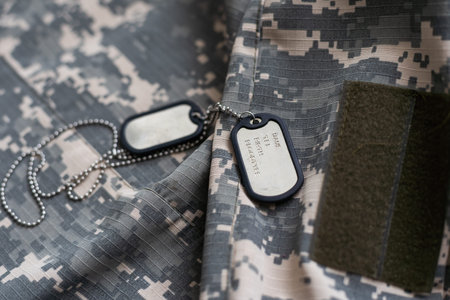 Territorial Defence Forces of Ukraine uniform insignia badge on camouflaged uniform background.の写真素材