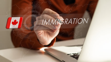 virtual screen with emigration to Canadaの写真素材