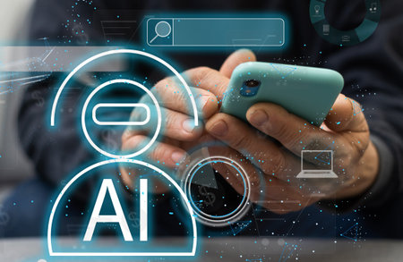 Man using Laptop or Smartphone With Chat with AI, Artificial Intelligence, System Artificial...