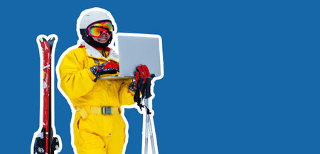 person isolated blue color backgroundの写真素材