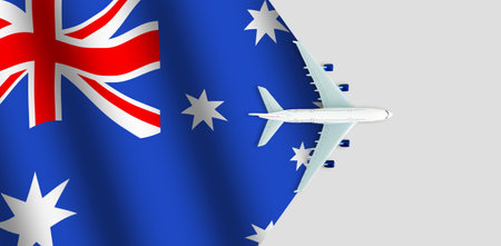 Plane over the flag of New Zealand travel concept. Toy plane, tourism and travel.の写真素材