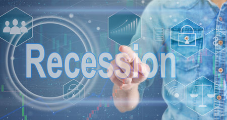 virtual icon with the word recessionの写真素材