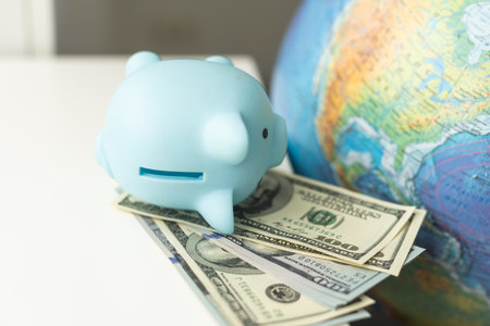 Pig money box with globe.の写真素材