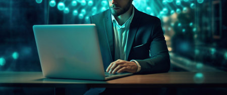 anonymous hacker braking the personal online data in his office, dark blue, deep web Generative AIの素材