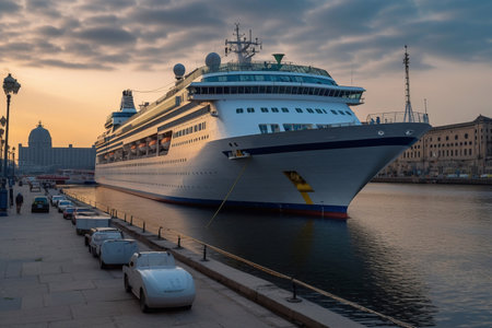 Cruise ship at sunrise in the port of Las Palmas de Gran Canaria, Canary Islands, Spain Generative AIの素材