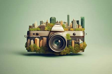 World Photography Day. Happy World Photography Day Camera Design, World Map, August 19 map pin background. Photography. Generative AIの素材