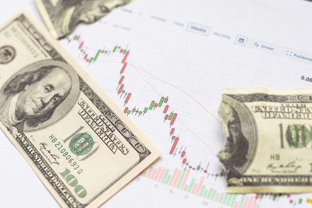 US one hundred dollars bills money line pattern, close upの写真素材