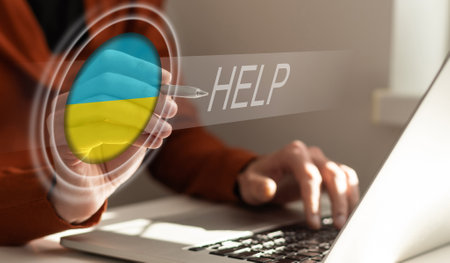 virtual screen with help to Ukraineの写真素材