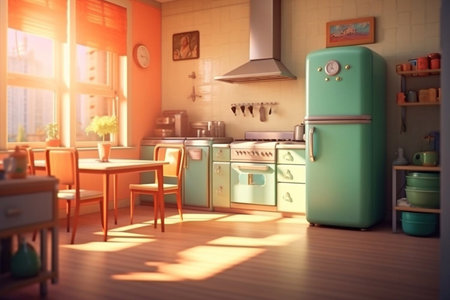 Beautiful kitchen interior with served dining table Generative AIの素材