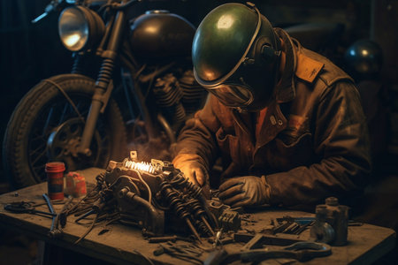 Welder on steel structure in factory Generative AIの素材