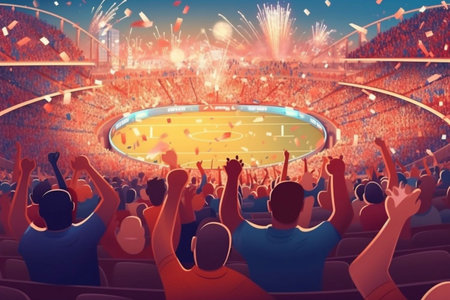 Group of fans are cheering for their team victory Generative AIの素材