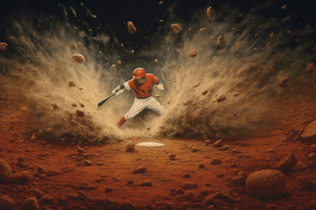 Baseball players in action on the stadium. Generative AIの素材