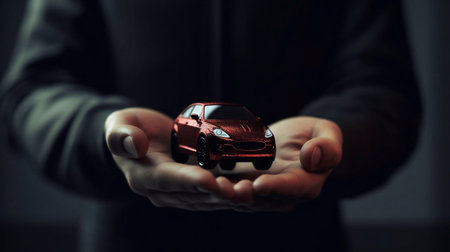 Modern smart car on male hand. Transportation. Technology Generative AIの素材