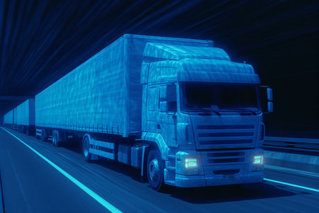 concept of truck digital future technology road transport background. futuristic trailer truck digital future technology road transport background. trailer truck digital technology Generative AIの素材