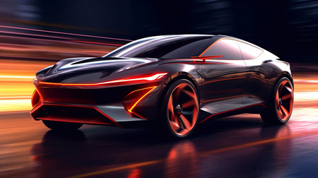 Futuristic Car Model Digital Art, Concept Art, 3D Render Generative AIの素材