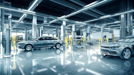 Electronic vehicle charging station control stop refuel point, hand pressing starting charge energy button, electric power EV car futuristic eco environmental friendly energy, blue Generative AIの素材