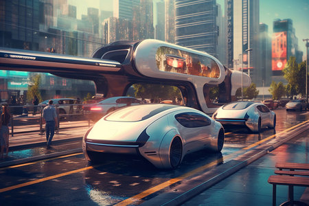 sports car racing on the highway in the night city. Generative AIの素材