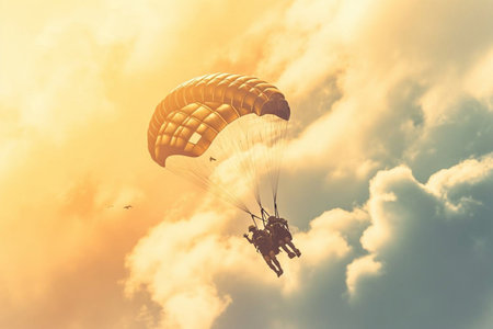 Paraglider soars in the sky. Sunset. Generative AIの素材