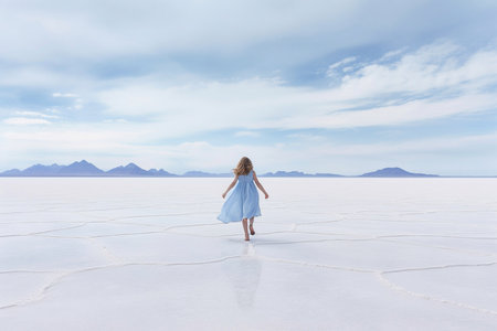 the girl is running by the sea Generative AIの素材