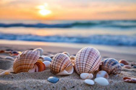 shells on sandy beach Generative AIの素材