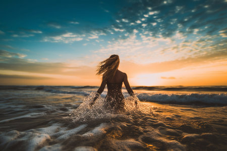 Surf girl at the sunset Generative AIの素材