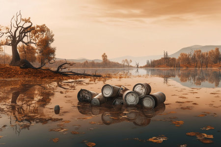 Spilled garbage on the beach of the big city. Empty used dirty plastic bottles. Dirty sea sandy shore the Black Sea. Environmental pollution. Ecological problem. Moving waves in the backgroundの素材